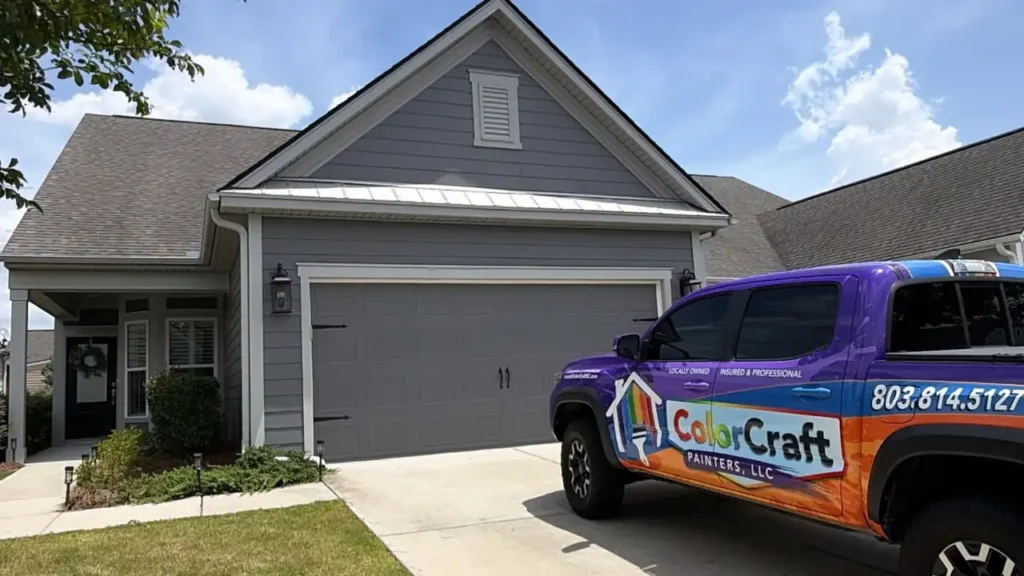 ColorCraft Painters work truck parked at a gray home in Summerville, SC
