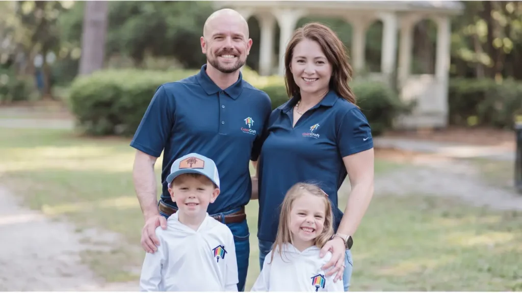 Travis and Laice, owners of ColorCraft Painters, with their children